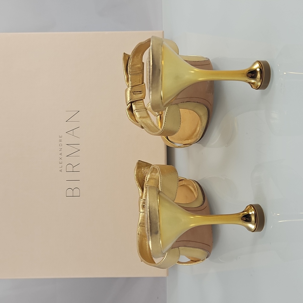 $595 Alexandre Birman Clarita Square Flare 85 in Oro Gold - Picture 9 of 16